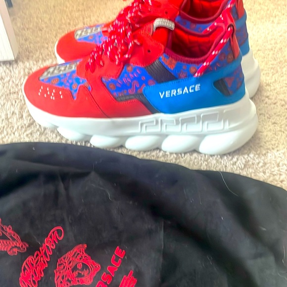 VERSACE RED/BLUE \'BAROCCO\' CHAIN REACTION SNEAKERS size 45